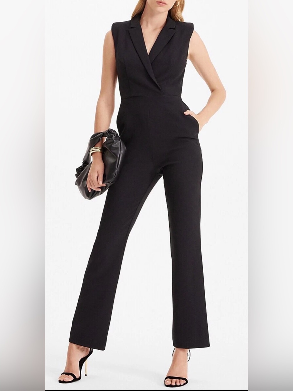 Express Black Sleeveless Peak Lapel Blazer Jumpsuit